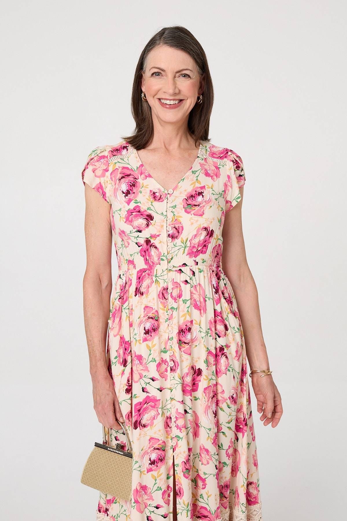 Izabel London Izabel London Women's Floral Lace Trim Relaxed Maxi Dress in Pink - 4