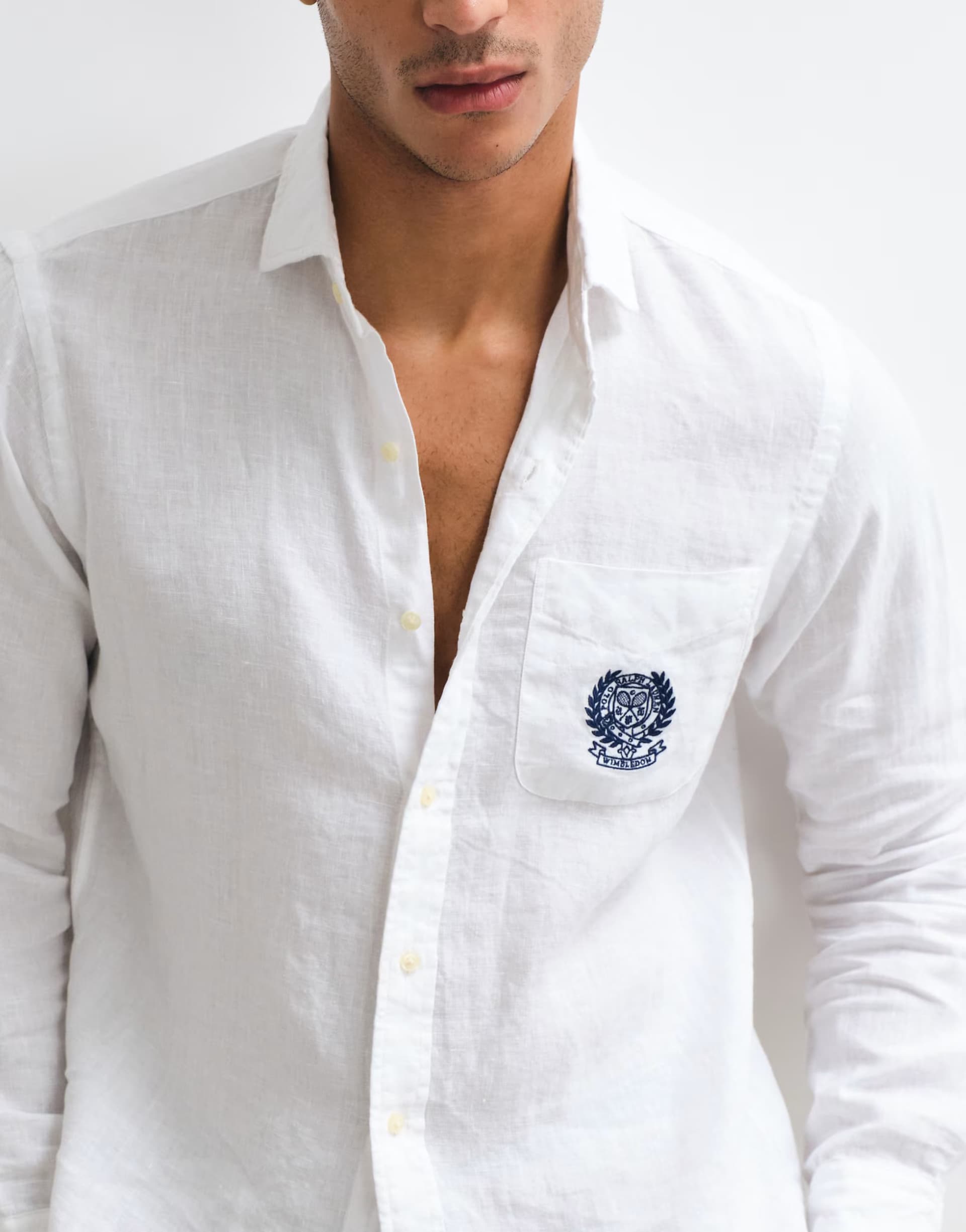 ASOS Polo Ralph Lauren Wimbledon capsule crest embroidered pocket linen shirt in white