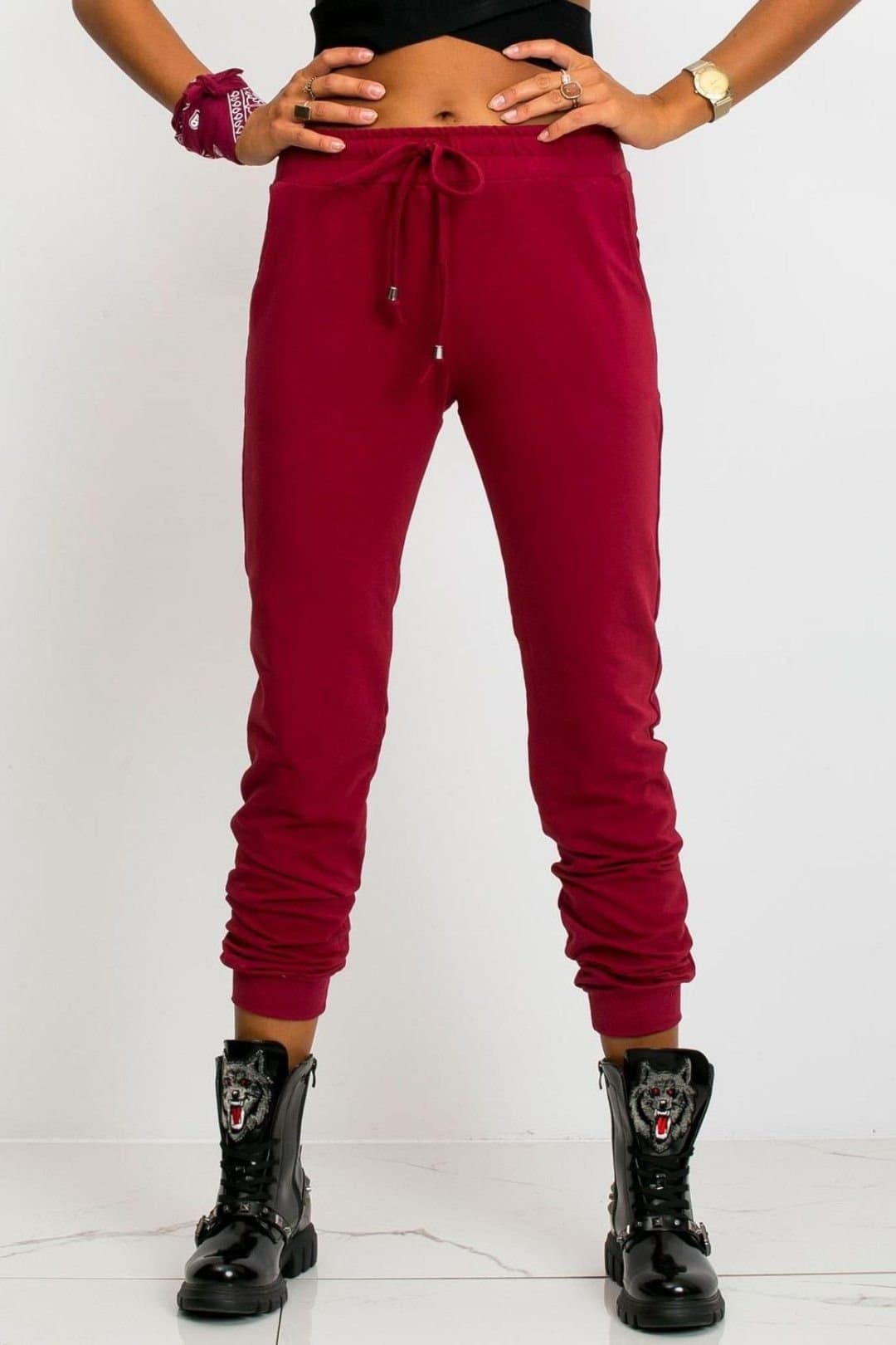 Love Lace Love Lace Women's Tailored Narrow Leg Sweatpants Tracksuit Trousers in Burgundy