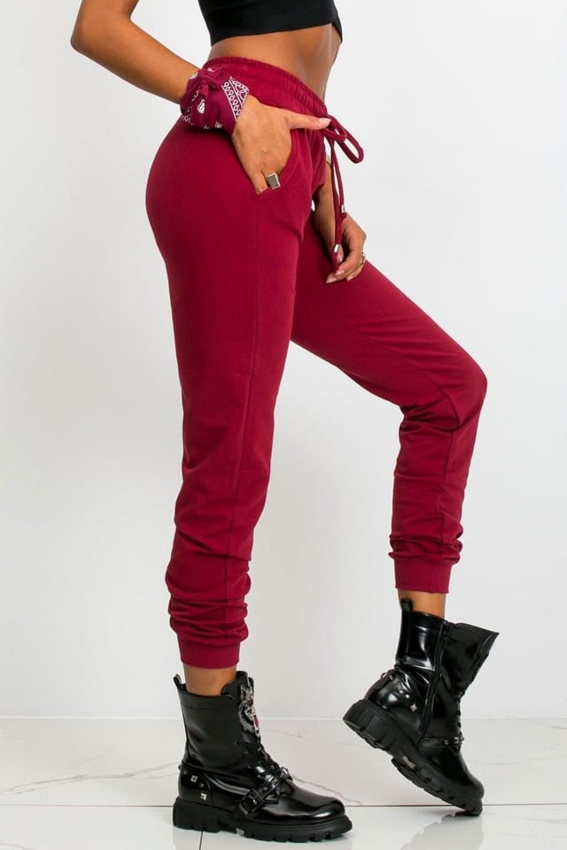 Love Lace Love Lace Women's Tailored Narrow Leg Sweatpants Tracksuit Trousers in Burgundy - 2