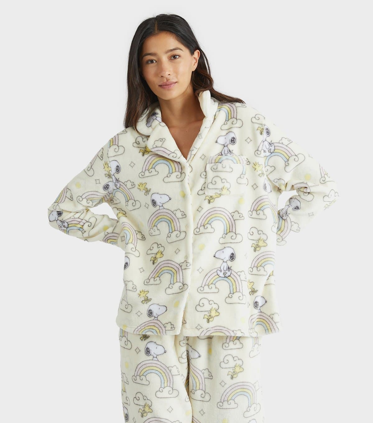 Skinnydip Women's White Snoopy Rainbow Fleece Pyjama Set Skinnydip New Look