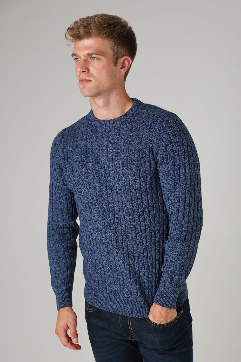 Tokyo Laundry Tokyo Laundry Men's Crew Neck Cotton Blend Jumper in Mid Blue
