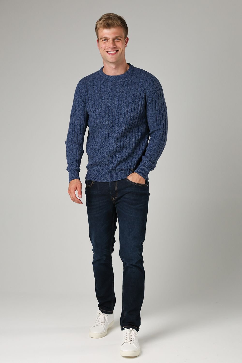 Tokyo Laundry Tokyo Laundry Men's Crew Neck Cotton Blend Jumper in Mid Blue - 3