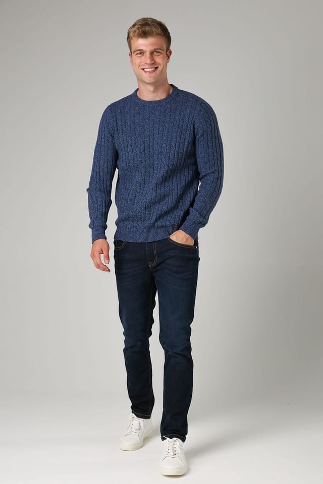 Tokyo Laundry Tokyo Laundry Men's Crew Neck Cotton Blend Jumper in Mid Blue - 3