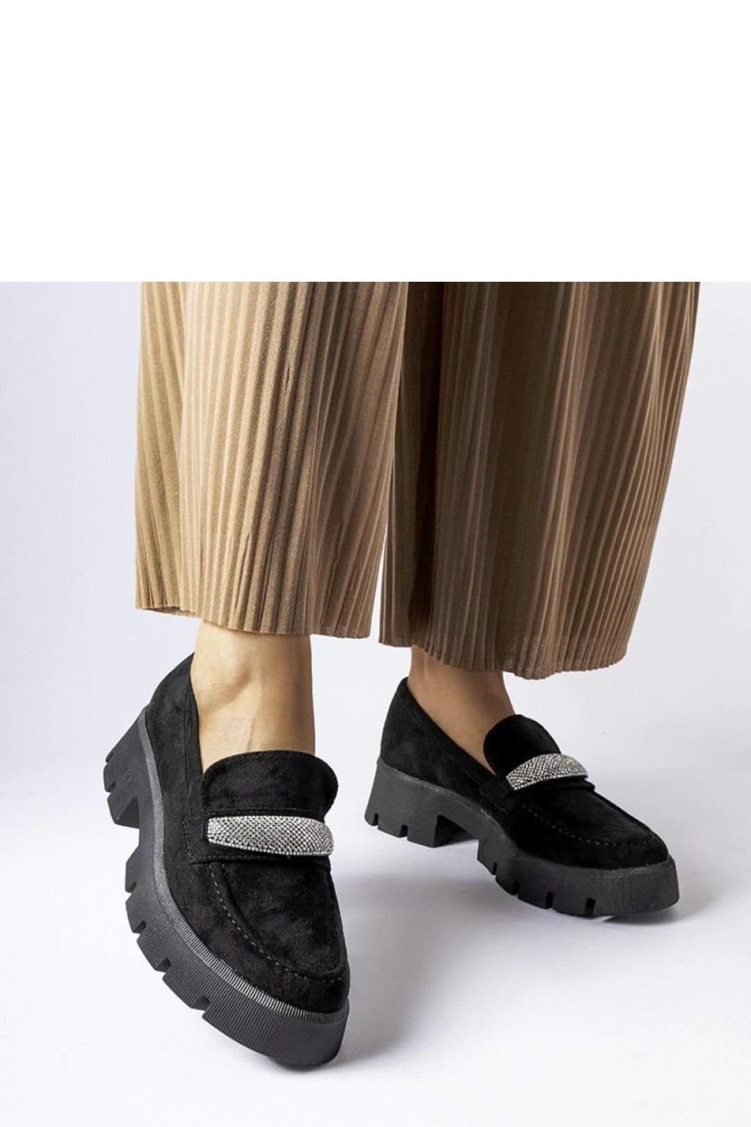 Love Lace Love Lace Women's Macario Massive Sole Moccasins with Zircon Medium Heel Slip On in Black