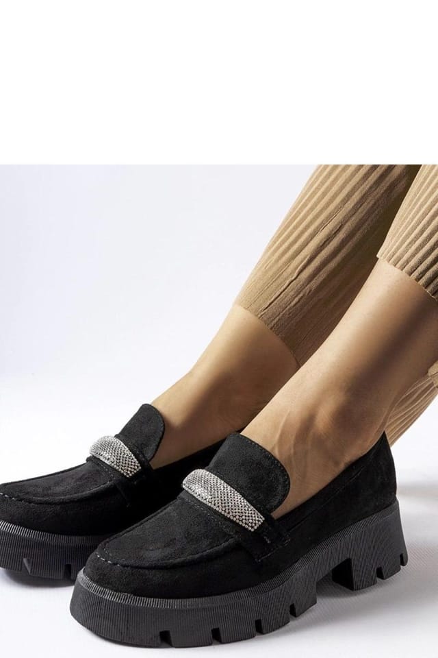 Love Lace Love Lace Women's Macario Massive Sole Moccasins with Zircon Medium Heel Slip On in Black - 3