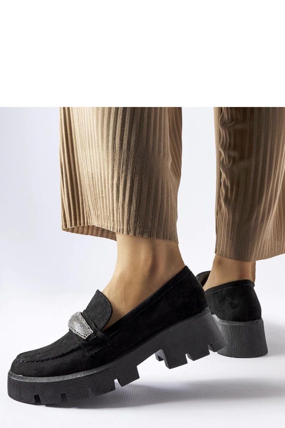 Love Lace Love Lace Women's Macario Massive Sole Moccasins with Zircon Medium Heel Slip On in Black - 4