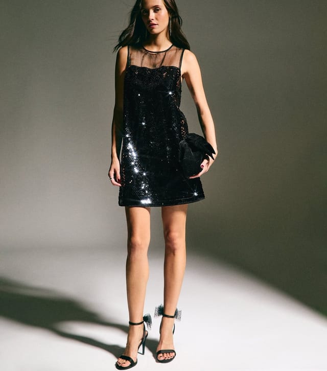 New Look Women's Black Sequin Embellished Mini Shift Dress New Look - 2