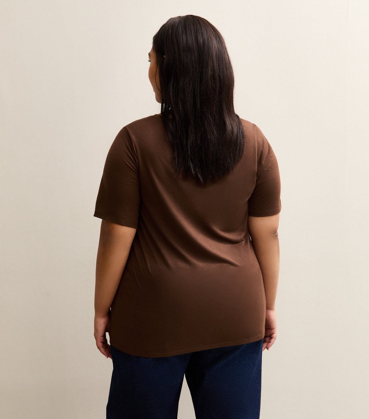 New Look Women's Plus Size Brown V-Neck T-Shirt Curves New Look - 4