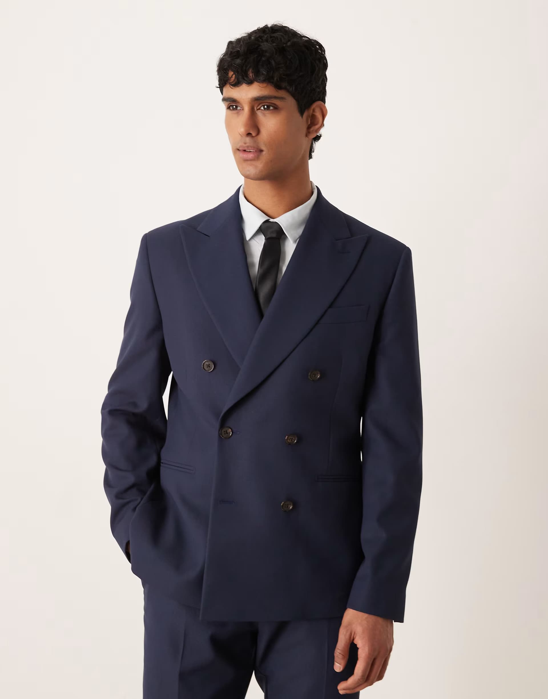 ASOS ASOS DESIGN Slim Double-Breasted Jacket in Navy Texture
