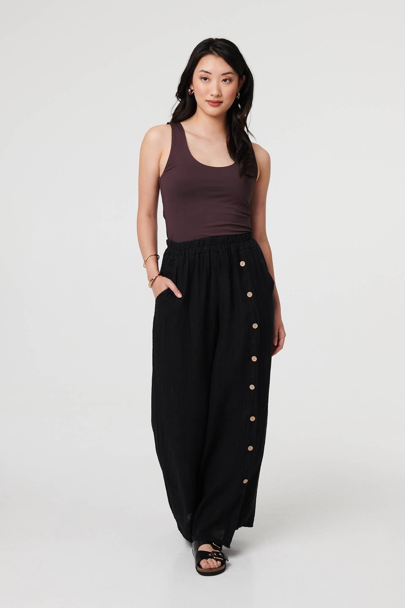 Izabel London Izabel London Black Button Detail Wide High Waist Trousers