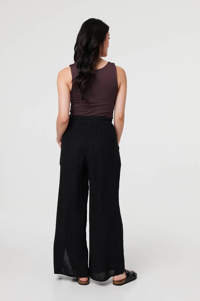 Izabel London Izabel London Women's Button Detail Wide High Waist Trousers in Black - 3