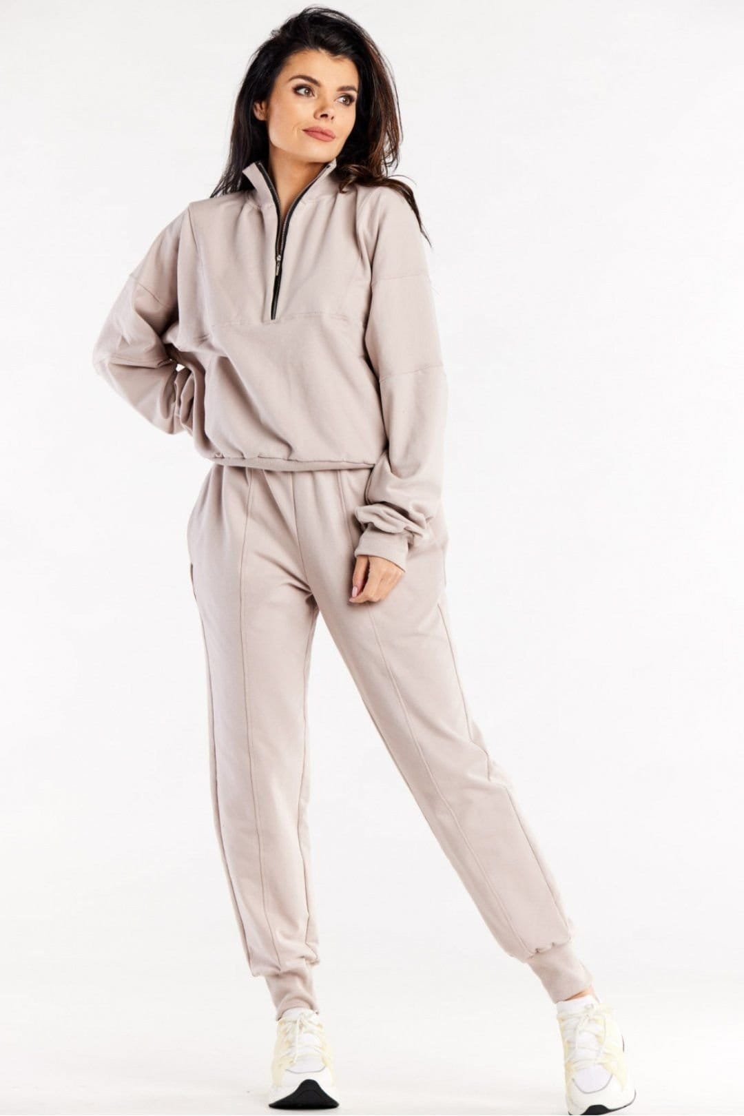 Love Lace Women's Loose Track Pants With Vertical Seams in Beige