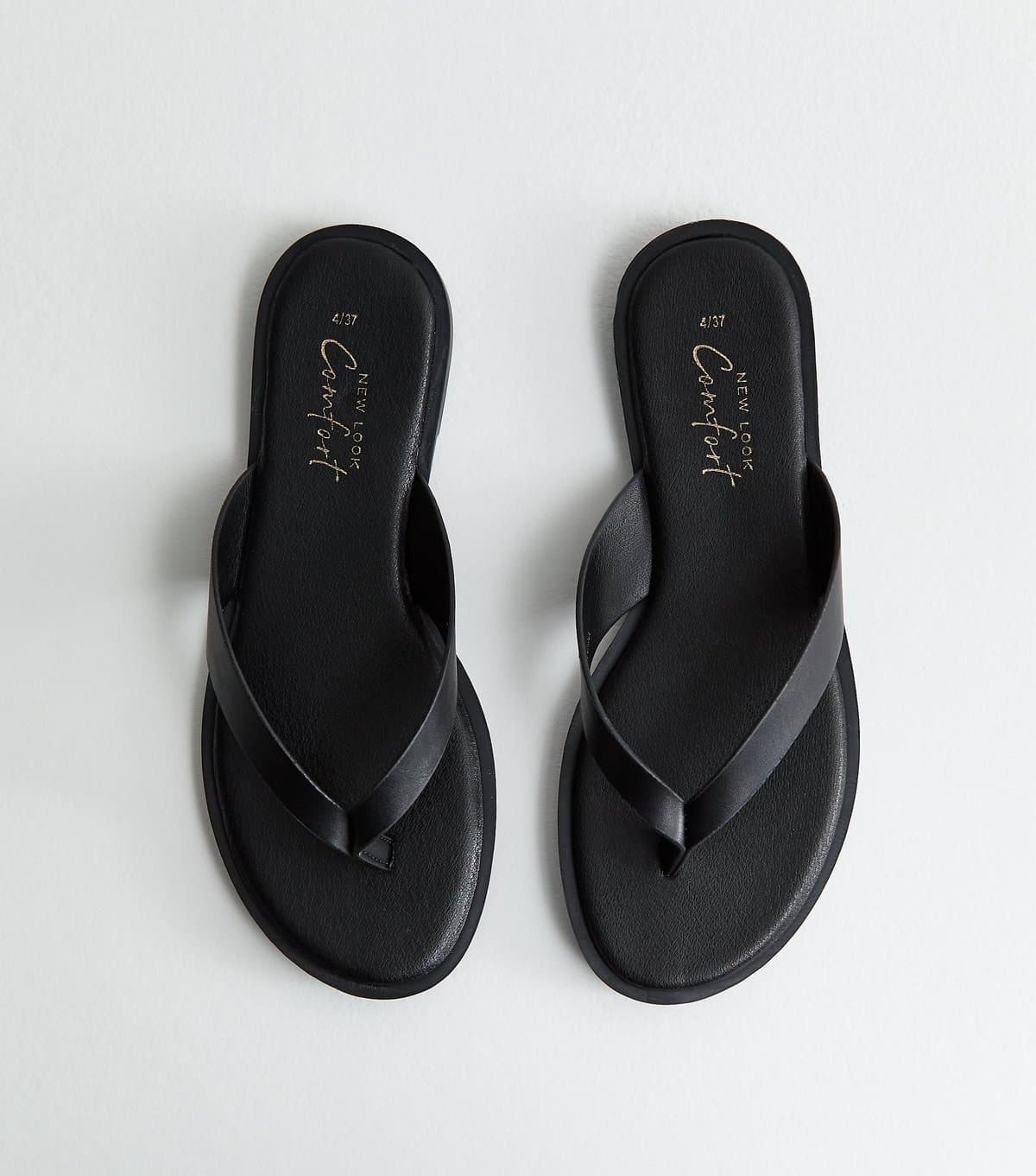 New Look New Look Black Faux Leather Toe Post Sandals Vegan