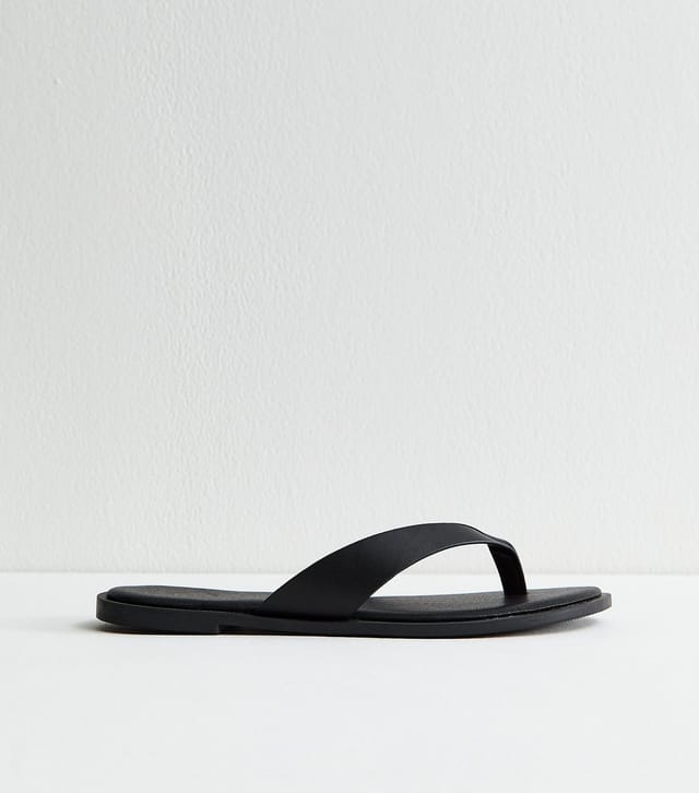 New Look Women's Black Faux Leather Toe Post Sandals Vegan New Look - 3