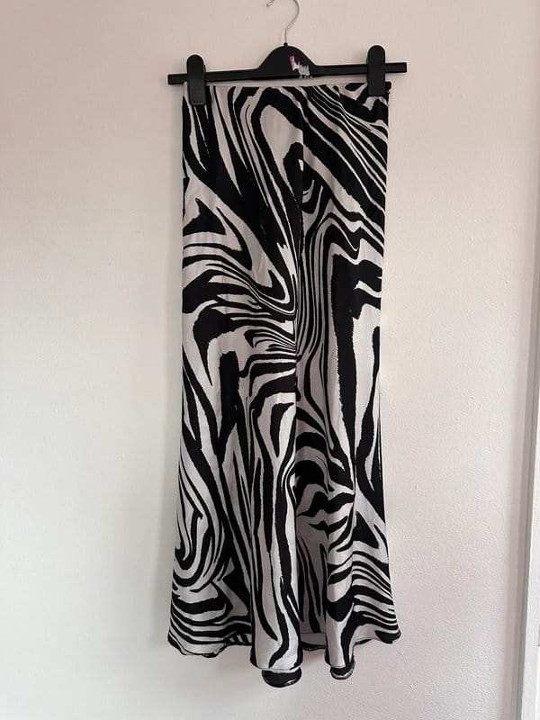 New Look Black Zebra Print Satin Midi Skirt