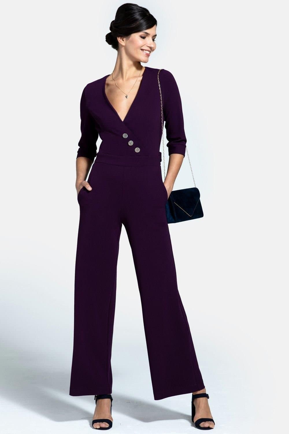 Hot Squash Hot Squash Women's Smart Scuba Jumpsuit with Buttons in Purple