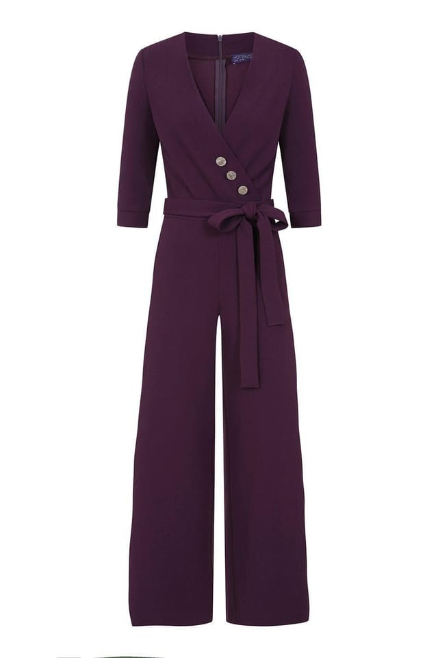 Hot Squash Hot Squash Women's Smart Scuba Jumpsuit with Buttons in Purple - 3