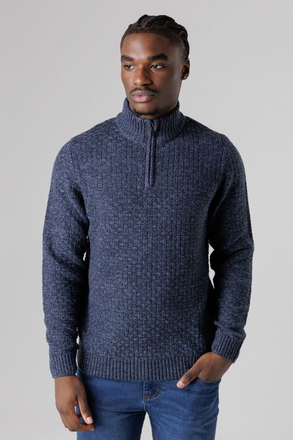 Tokyo Laundry Tokyo Laundry Men's Quarter Zip Basket Stitch Jumper in Dark Blue