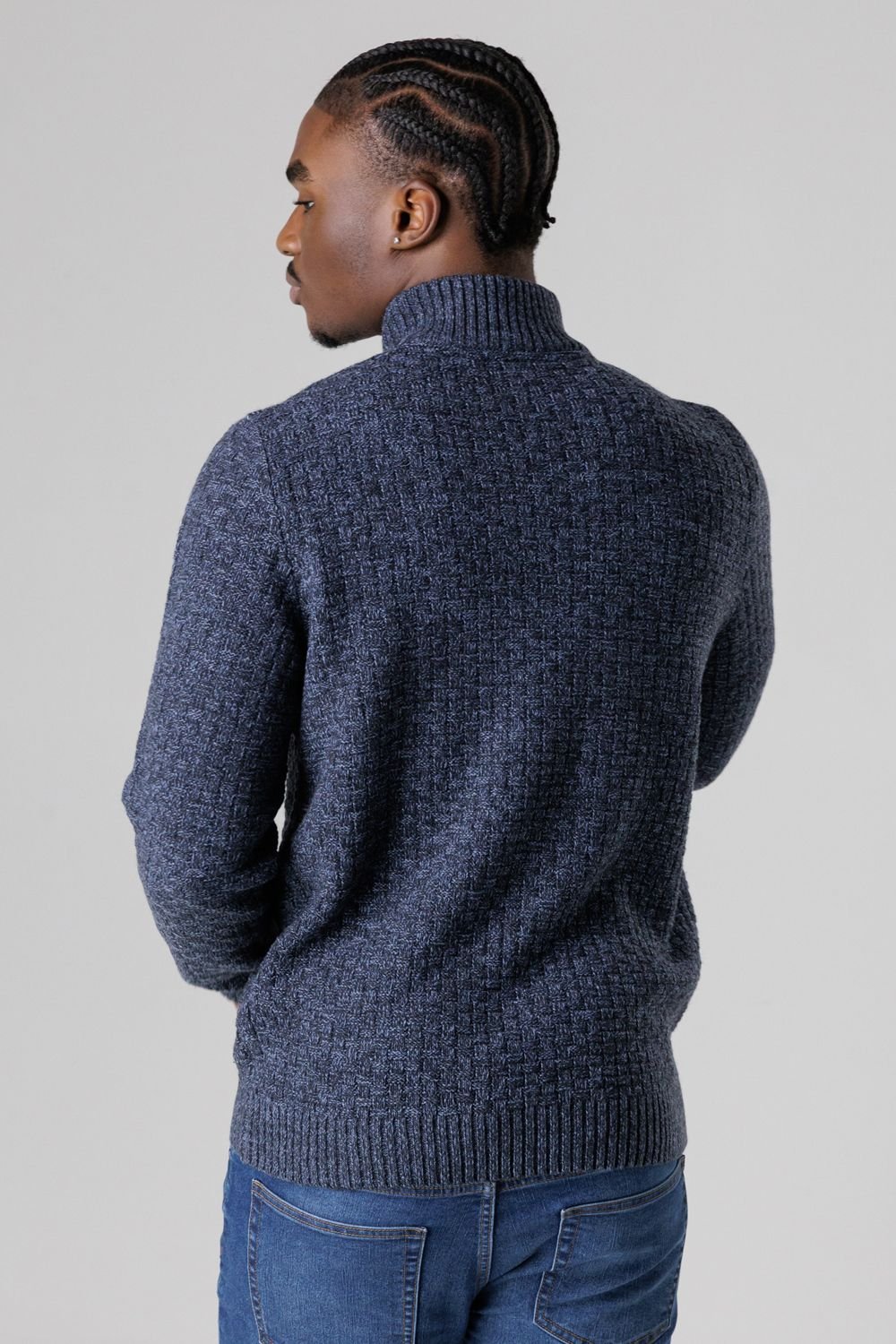 Tokyo Laundry Tokyo Laundry Men's Quarter Zip Basket Stitch Jumper in Dark Blue - 2