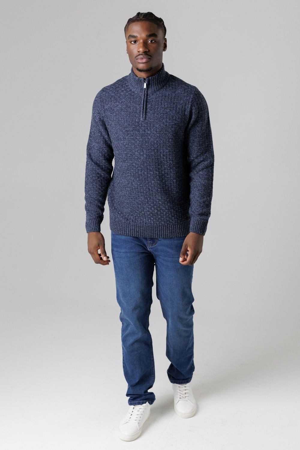 Tokyo Laundry Tokyo Laundry Men's Quarter Zip Basket Stitch Jumper in Dark Blue - 3