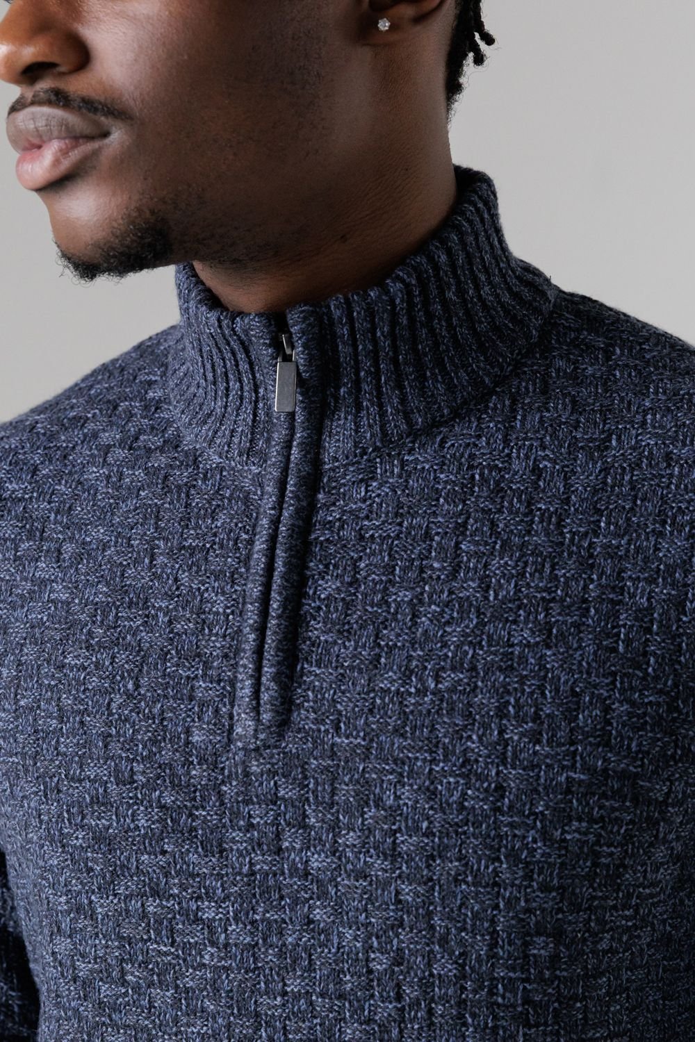 Tokyo Laundry Tokyo Laundry Men's Quarter Zip Basket Stitch Jumper in Dark Blue - 4