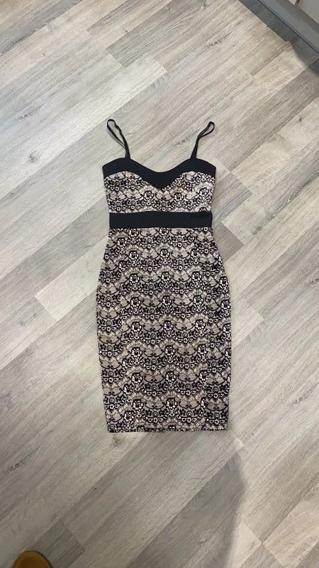 New Look Black & Rose Lace Bodycon Dress