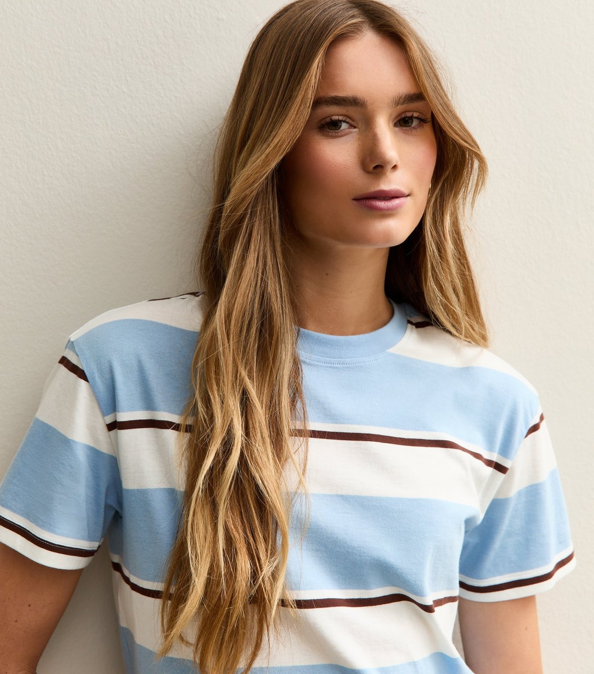 New Look Women's Light Blue Cotton Striped Boxy T-Shirt New Look - 3