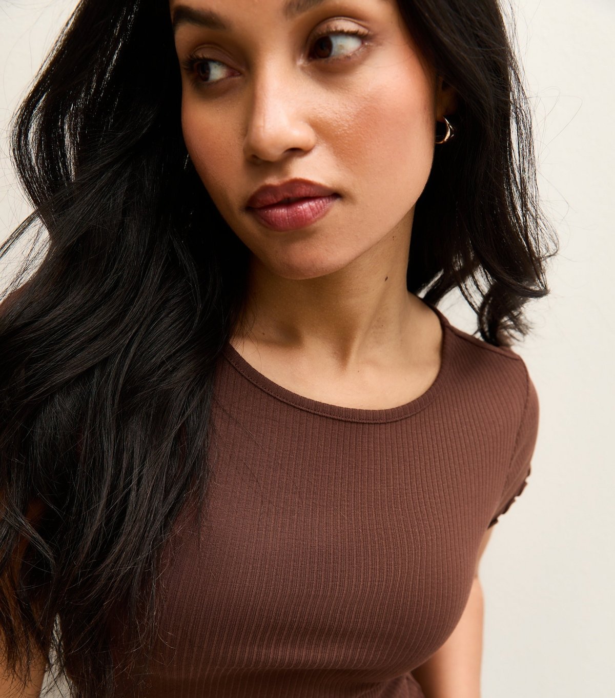 New Look Women's Petite Dark Brown Ribbed Babylock Tee New Look - 2