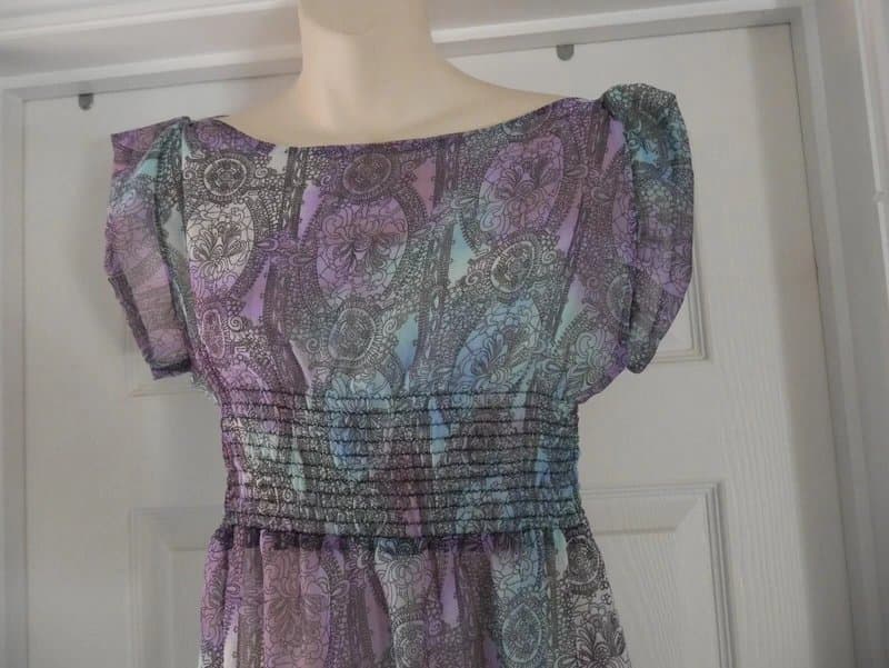 Carbon Carbon Dress Ladies Size 10 Purple Paisley Floaty Chiffon Summer Holiday New