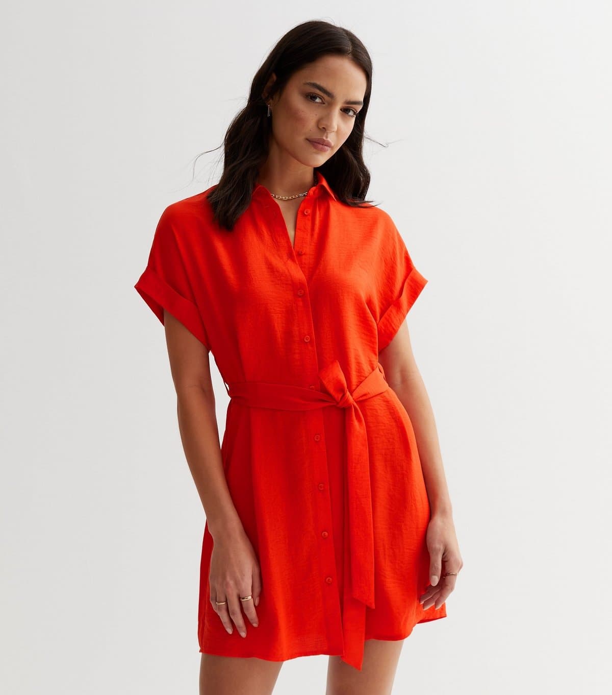 New Look Women's Red Belted Mini Shirt Dress New Look