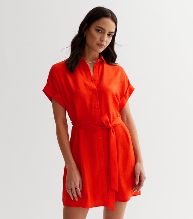 New Look Women's Red Belted Mini Shirt Dress New Look - 2
