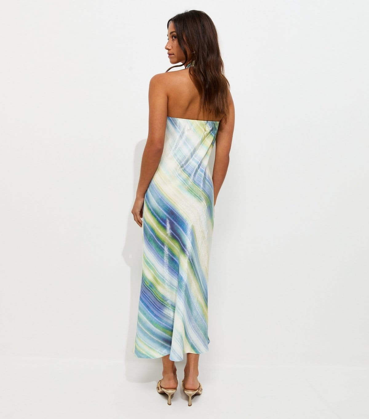 New Look Women's Blue Diagonal Blurry Stripe Halterneck Midi Dress New Look - 4