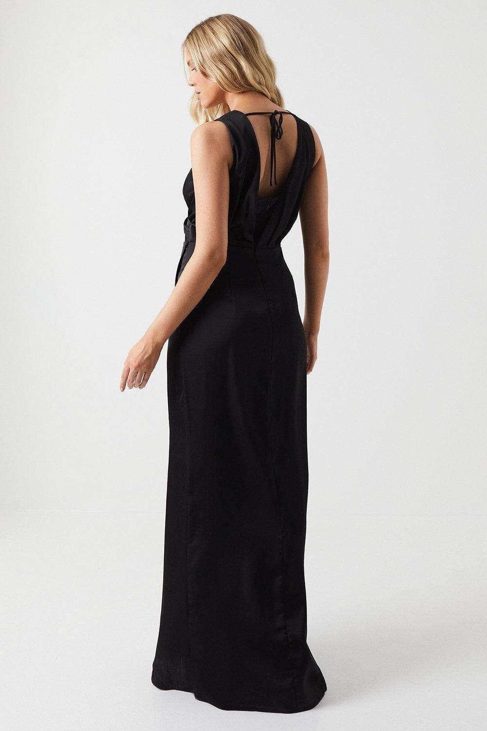 Coast Coast Women's Ruched Waist Detail Satin Bridesmaid Dress in Black - 3