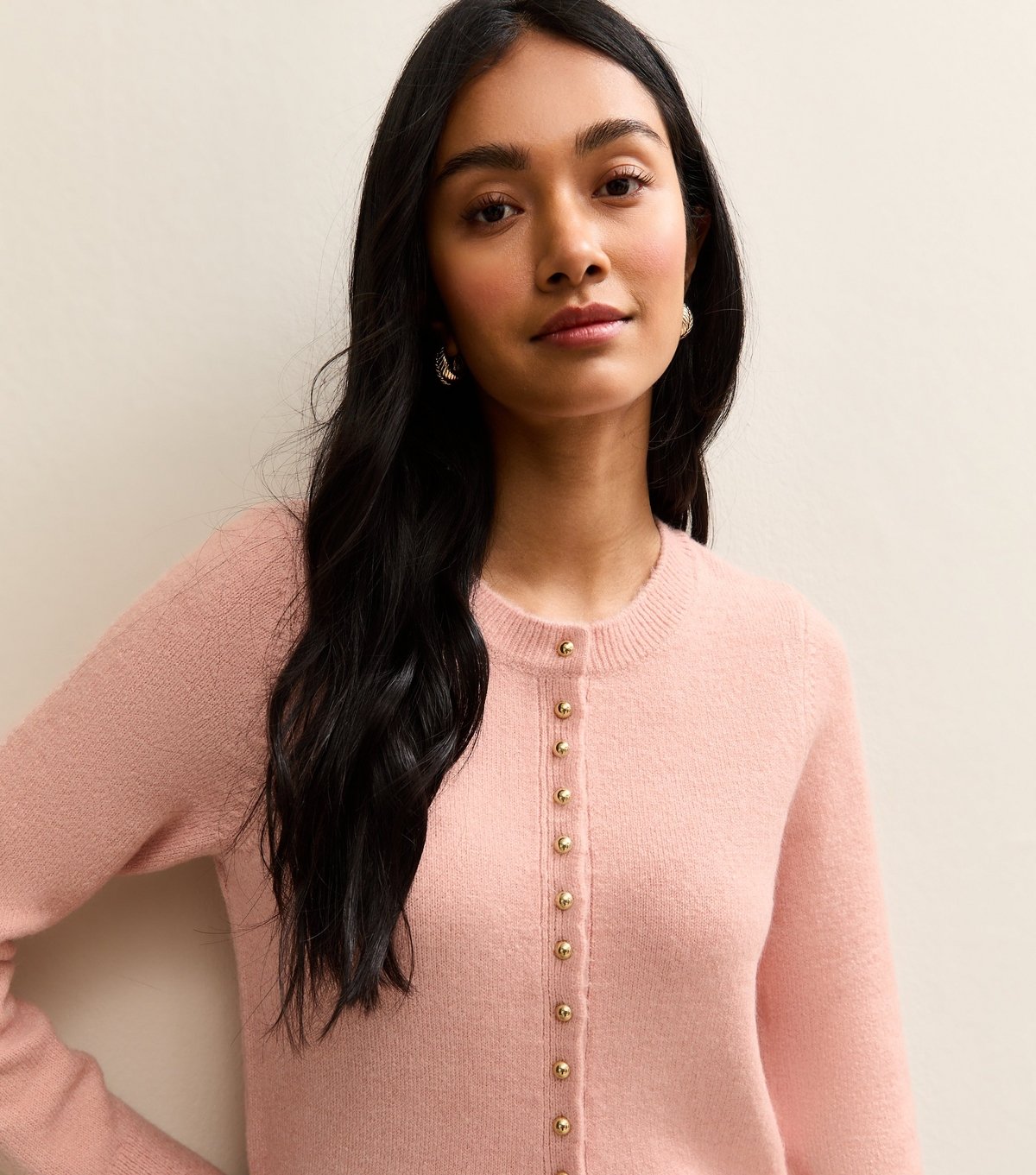 New Look Women's Pink Dome Button Crew Neck Cardigan New Look - 2