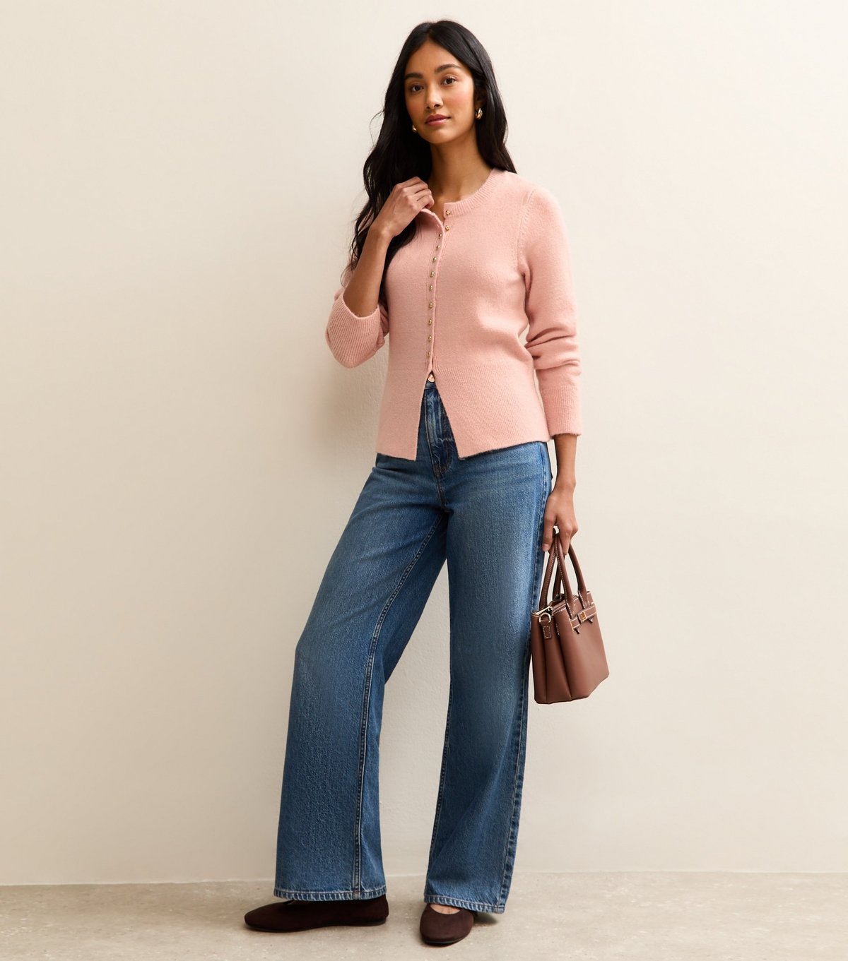 New Look Women's Pink Dome Button Crew Neck Cardigan New Look - 3