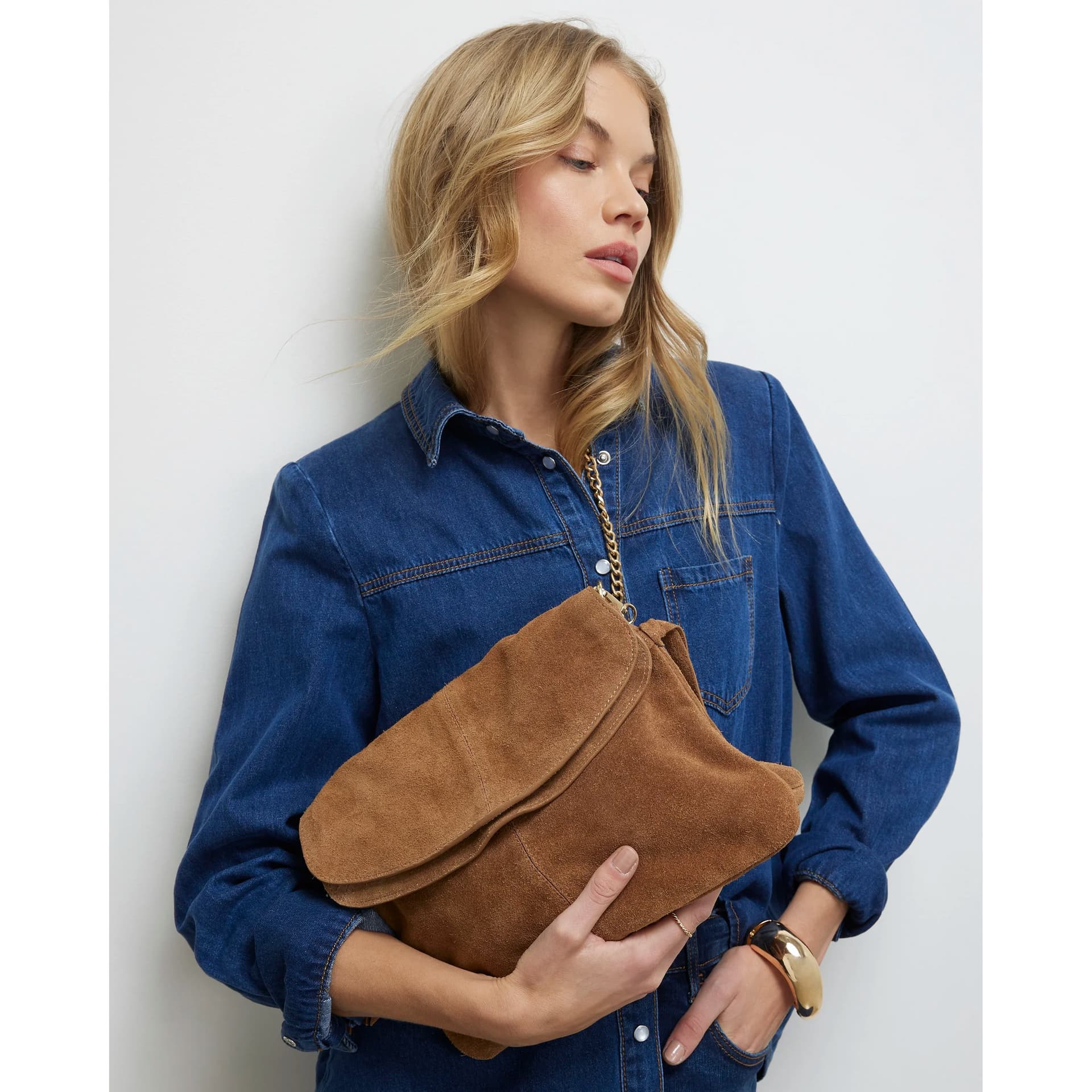 River Island River Island Womens Brown Suede Tassel Chain Shoulder Bag
