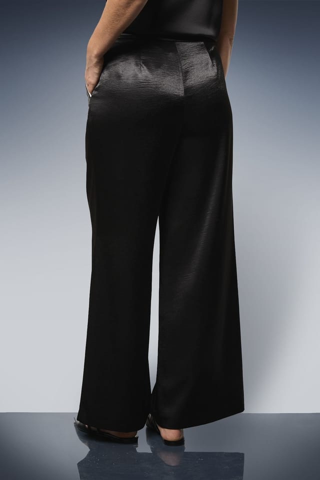 Wallis Wallis Women's Satin Wide Leg Trouser Co ord in Black - 3
