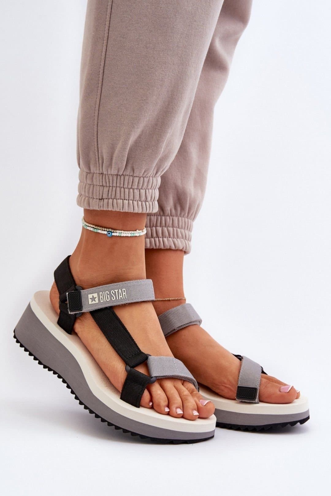 Love Lace Love Lace Women's Big Star Platform Velcro Foam Sandals for Summer Comfort in Grey