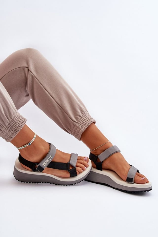 Love Lace Love Lace Women's Big Star Platform Velcro Foam Sandals for Summer Comfort in Grey - 3