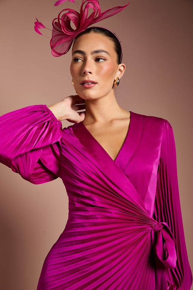 Coast Coast Women's Satin Pleated Wrap Dress in Berry - 2