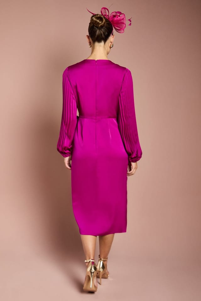 Coast Coast Women's Satin Pleated Wrap Dress in Berry - 3