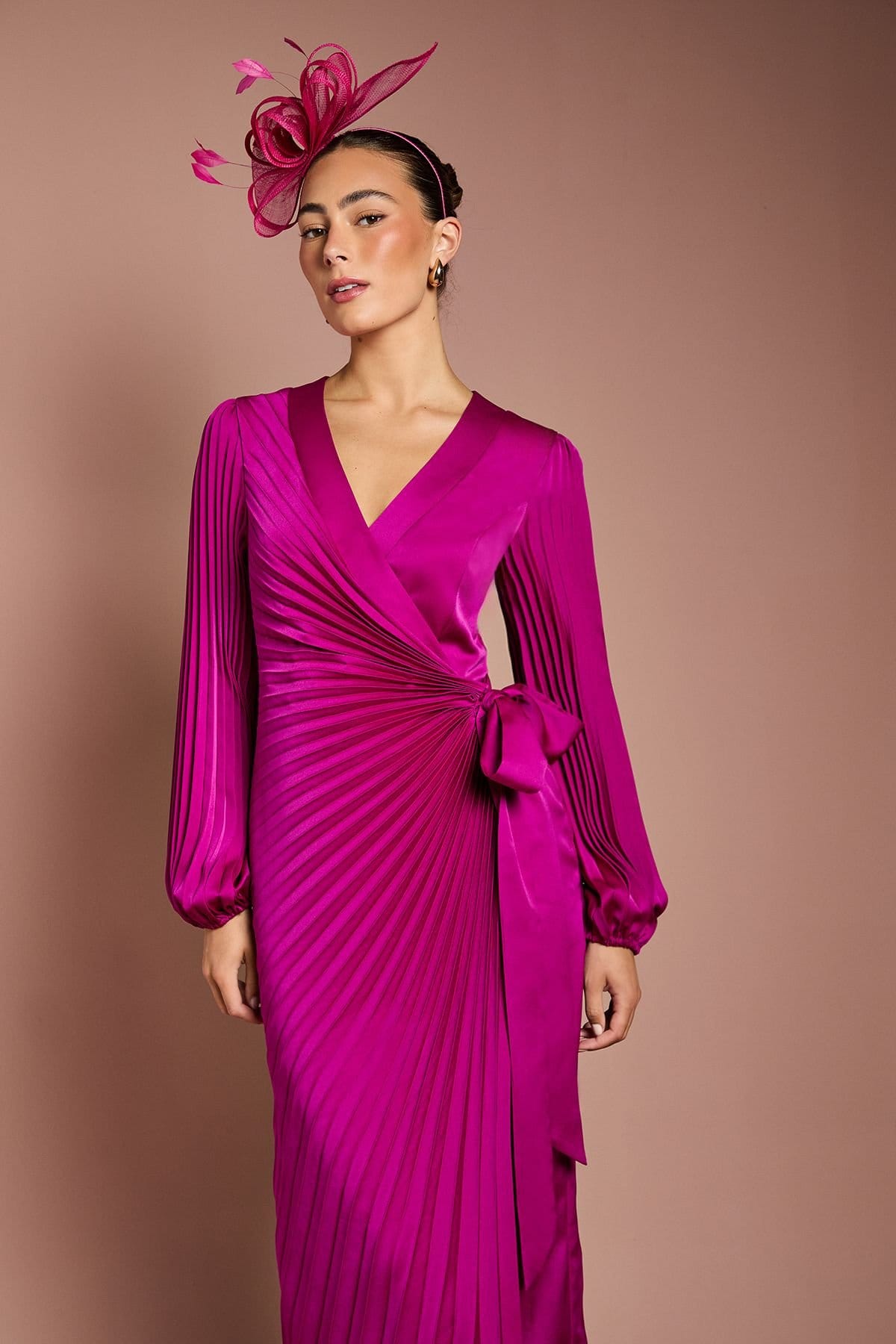 Coast Coast Women's Satin Pleated Wrap Dress in Berry - 4