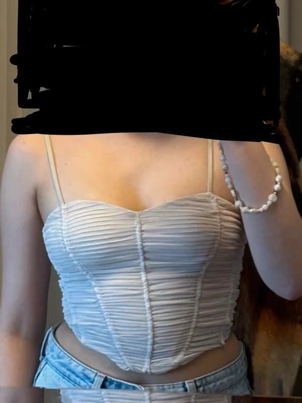 Bershka Champagne ruched beige-mesh going out corset top