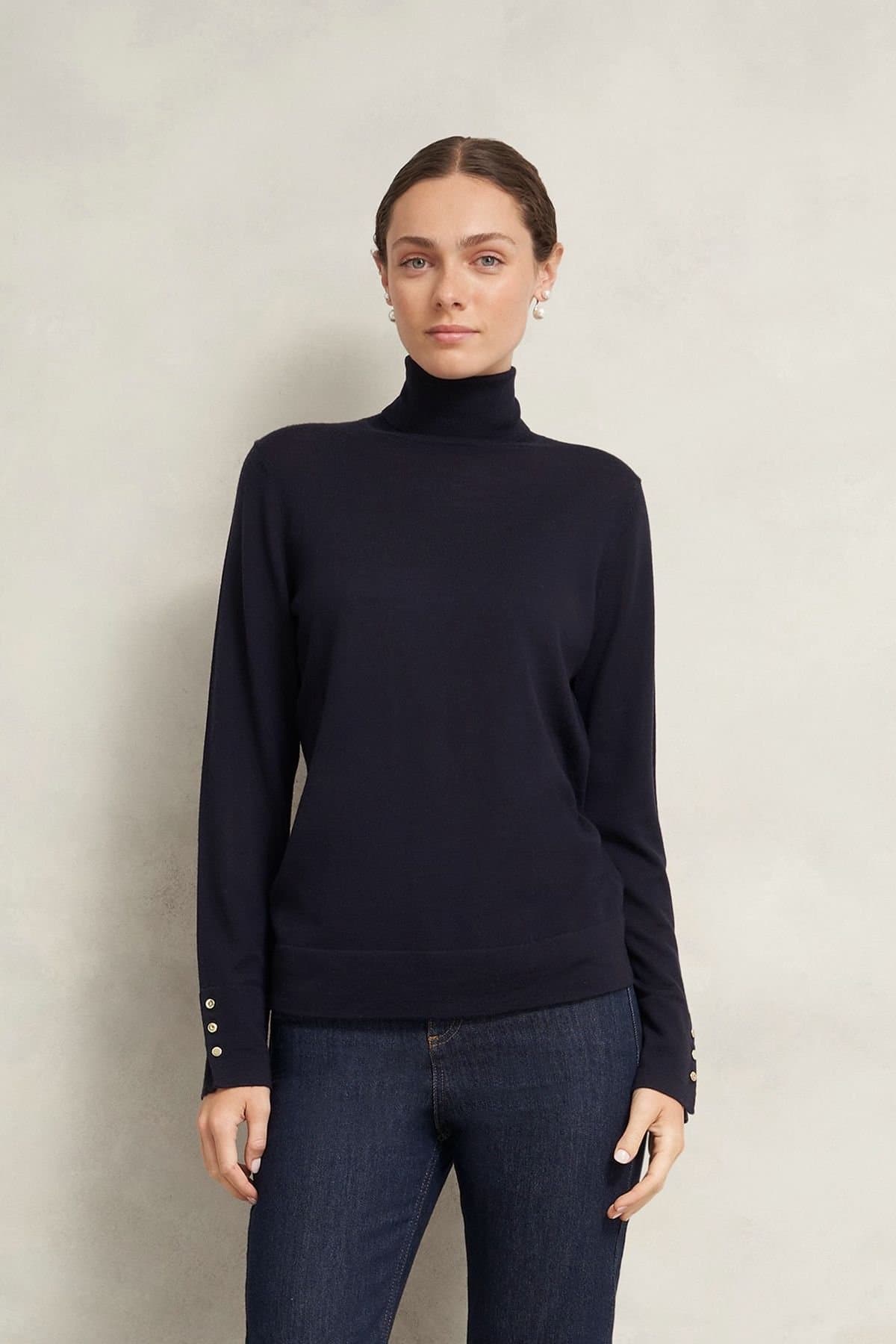 Hobbs London Hobbs London Dark Navy Rollneck Jumper in Merino Wool