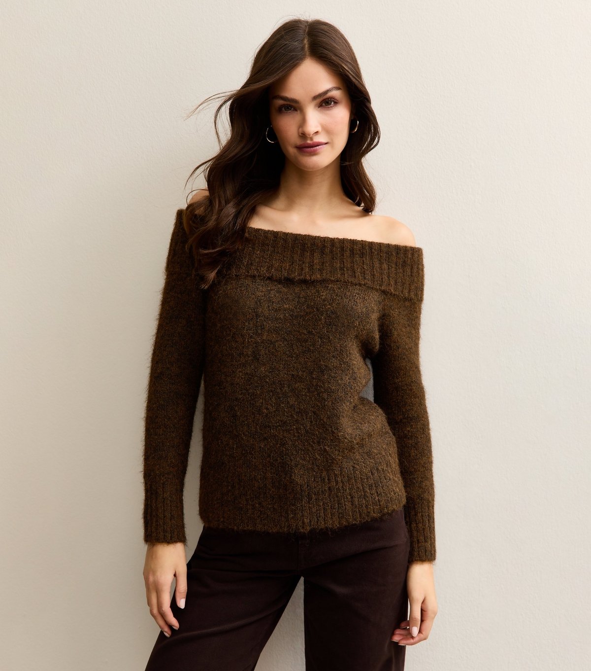 New Look Women's Tall Dark Brown Bardot Knit Jumper New Look - 2