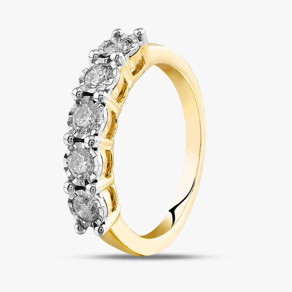 T.H.Baker T.H.Baker Women's 9ct Yellow Gold 0.50ct Diamond Five Stone Ring
