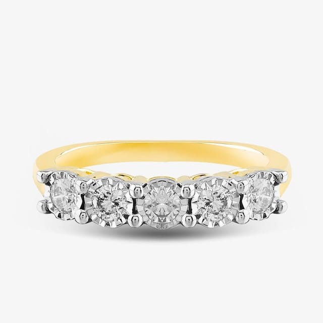 T.H.Baker T.H.Baker Women's 9ct Yellow Gold 0.50ct Diamond Five Stone Ring - 2