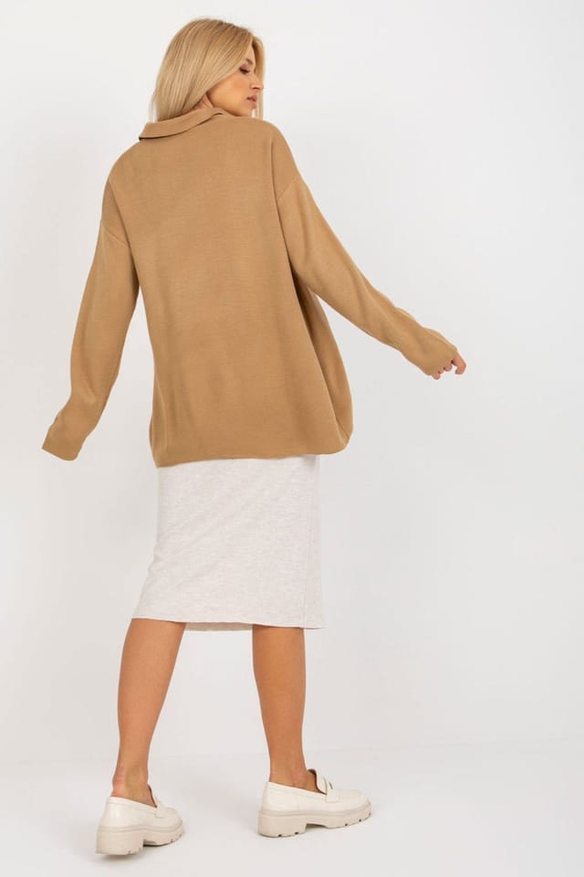 Love Lace Love Lace Women's Heart Neck Loose Fit Long Sleeve Sweater in Camel - 3