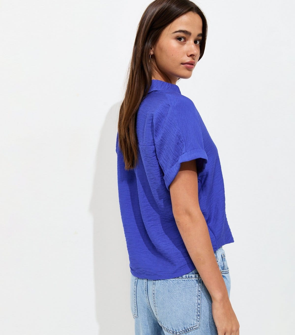 New Look Women's Dark Blue Collared V Neck Short Shirt New Look - 4